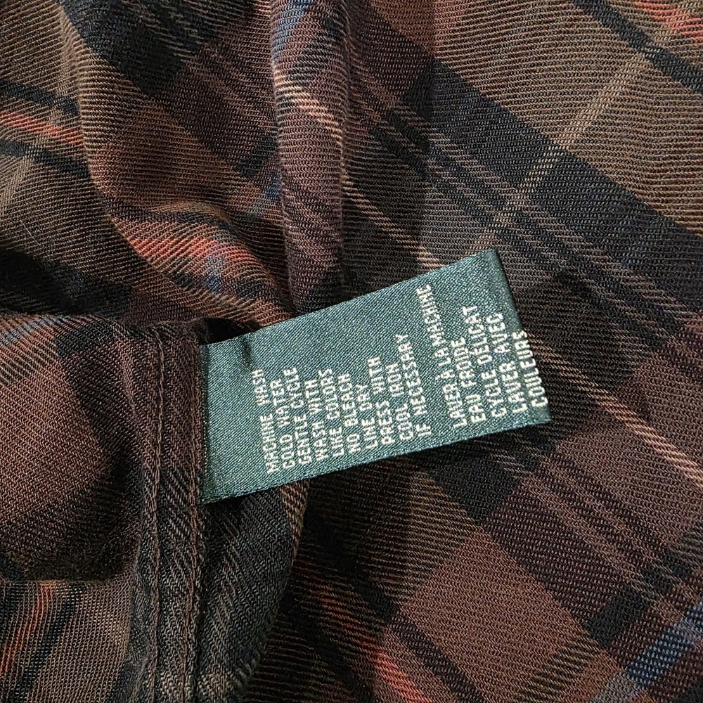 Vintage Lauren Ralph Lauren Womens Button Up Top Size Medium Plaid Neutral Brown - Picture 7 of 7